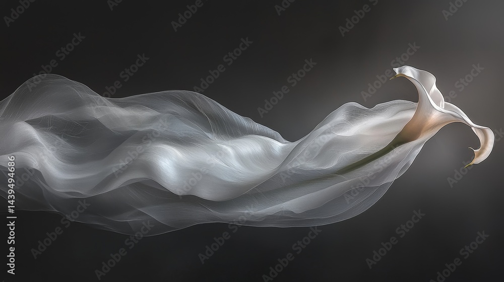 Fototapeta premium Elegant White Calla Lily Bloom with Soft Curves and Delicate Flowing Fabric