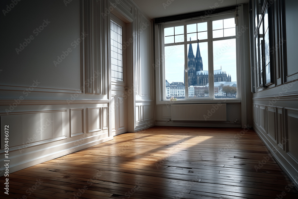 Fototapeta premium Cologne Room City View: Sunlight and Modern Architecture