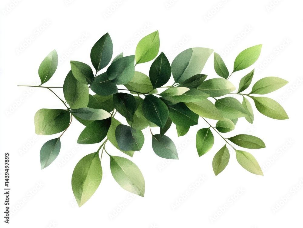 Naklejka premium Watercolor botanical branch with lush greenery