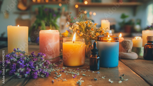 candles and christmas decorations