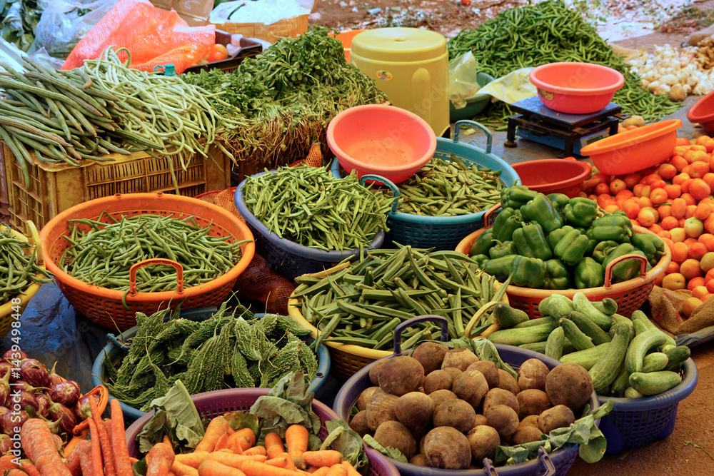 fresh vegetables on a local market in mumbai, india