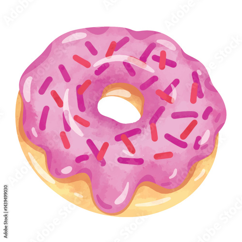 Donut clip art, donuts clip art, pink donut illustration vector, hand drawn watercolor painting style
