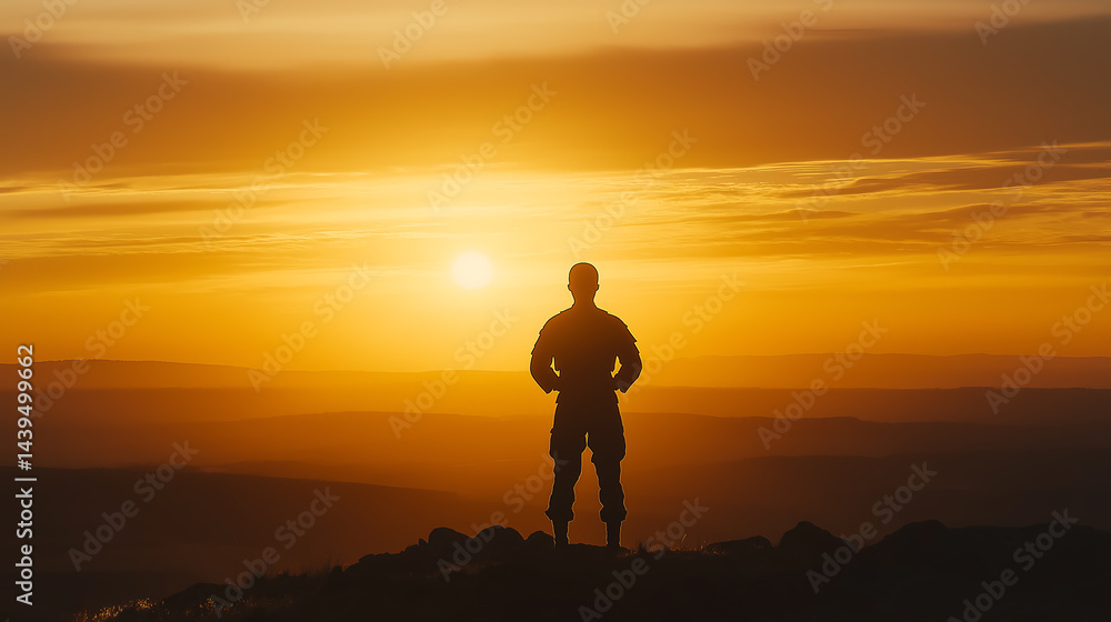 Army soldier silhouette sunset view military uniform landscape concept Army soldier silhouette sunset view military uniform landscape concept