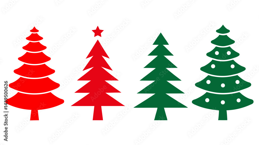 Obraz premium set of red and green christmas tree vector on tranparent background