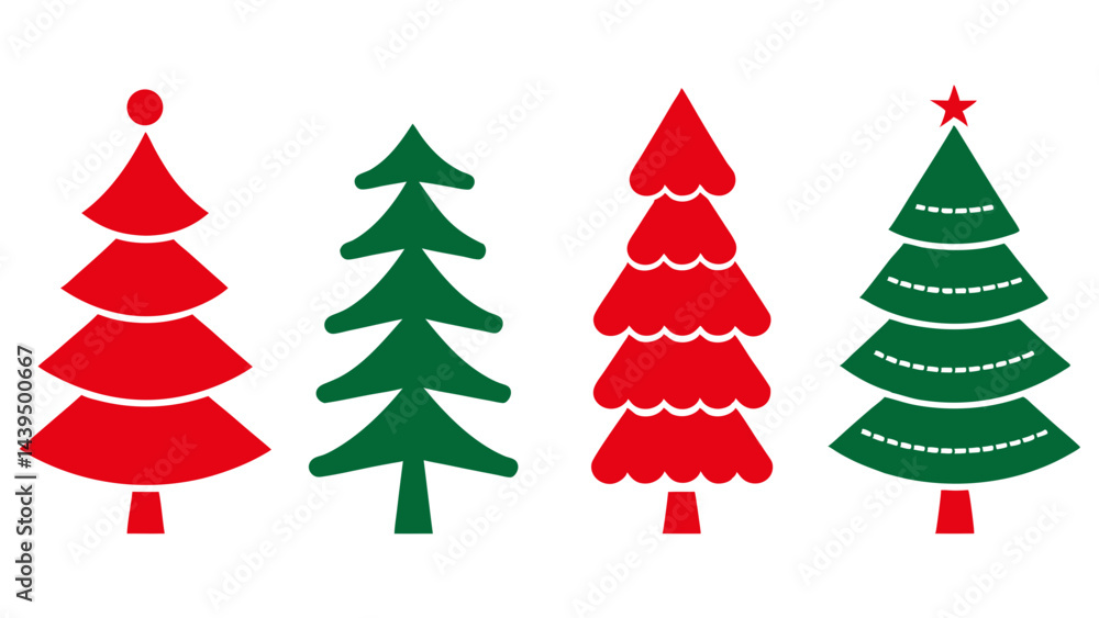Fototapeta premium set of red and green christmas tree vector on tranparent background