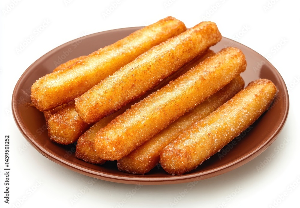 Delicious Golden Fried Pastries Stacked on a Brown Plate Ready to Be Served for a Tasty Snack or Dessert Enjoyment Delicious Golden Fried Pastries Stacked on a Brown Plate Ready to Be Served for a Tasty Snack or Dessert Enjoyment