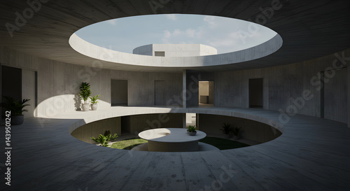 Modern Round Minimalist Architecture with Central Courtyard and Sky View