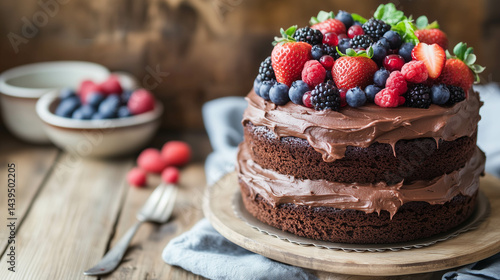 Obraz na płótnie A delicious chocolate cake with rich frosting and fresh berries.. w salonie
