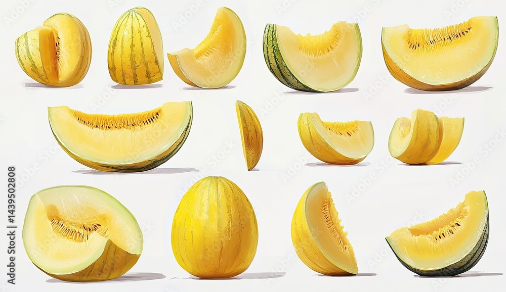 Fresh Melon Slices, Various Angles Fresh Melon Slices, Various Angles