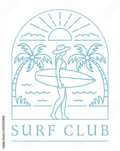 Photography Surf club girl surfing lover surfer cowgirl squad group class logo badge sticker shirt design