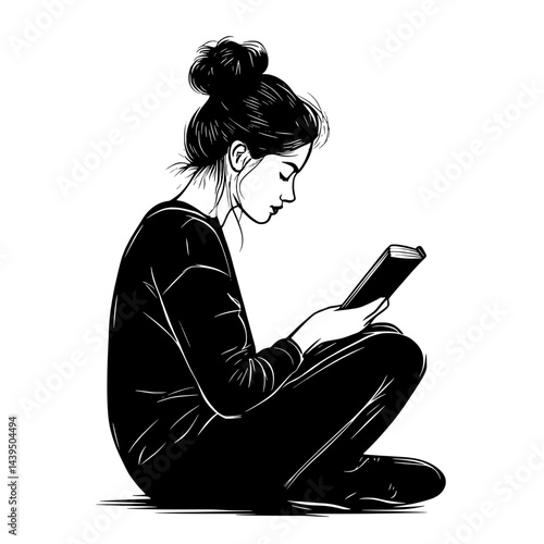 Black and White Silhouette or Line Art Illustration of Man or Woman Handing Mobile Phone - Communication Concept