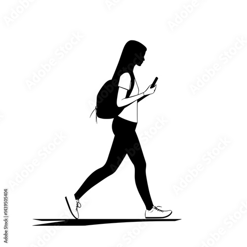 Black and White Silhouette or Line Art Illustration of Man or Woman Handing Mobile Phone - Communication Concept