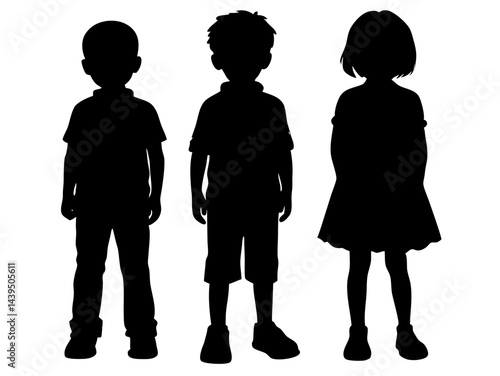 Silhouettes of Three Children Standing Side by Side