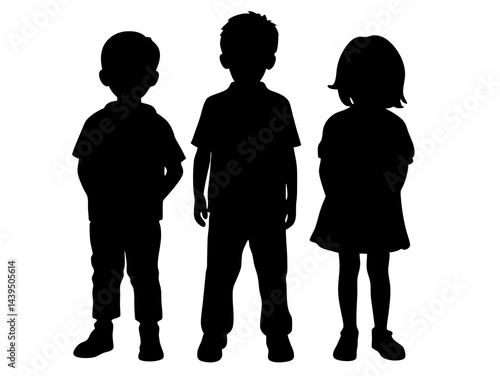 Silhouettes of Three Children Standing Side by Side