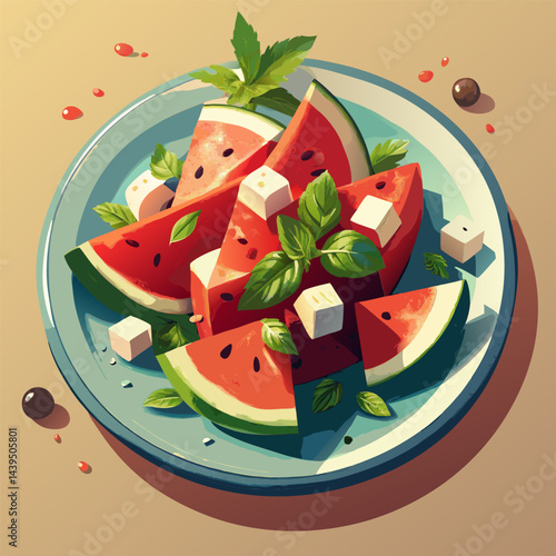 Watermelon Salad with Feta and Basil. A Summer Delight