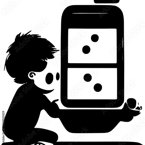 Black and White Silhouette or Line Art Illustration of Man or Woman Handing Mobile Phone - Communication Concept