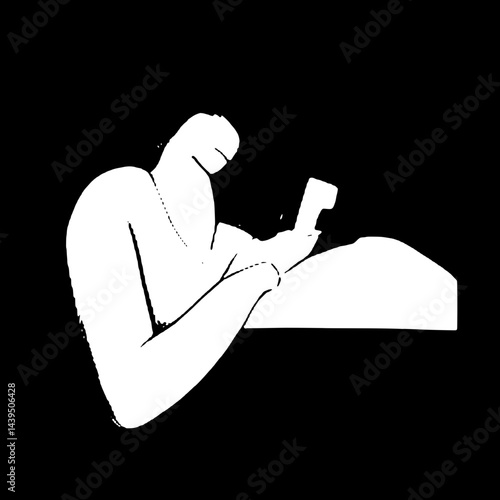 Black and White Silhouette or Line Art Illustration of Man or Woman Handing Mobile Phone - Communication Concept