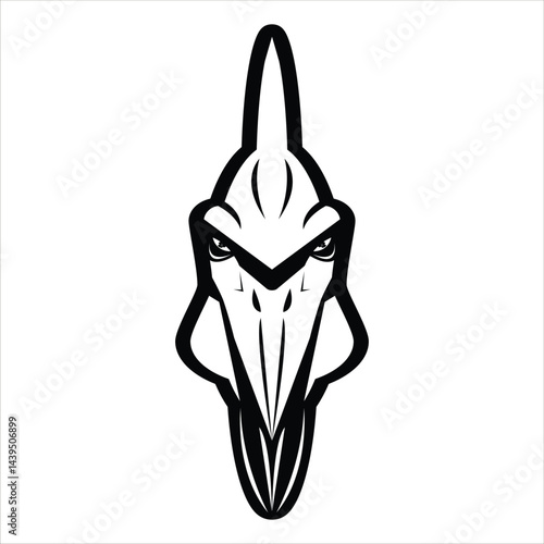 Pteranodon Dinosaur Silhouette Icon in Black and White