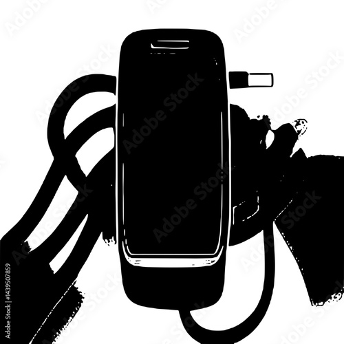 Black and White Silhouette or Line Art Illustration of Man or Woman Handing Mobile Phone - Communication Concept