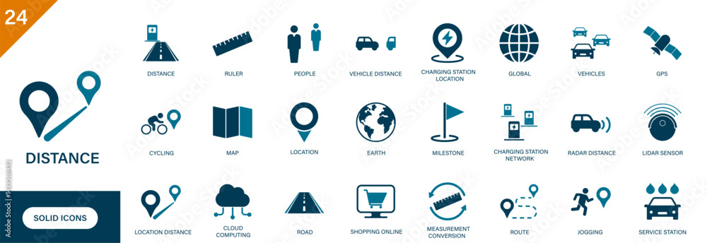 Distance icon. Containing location, traffic, ruler, map, online shopping.