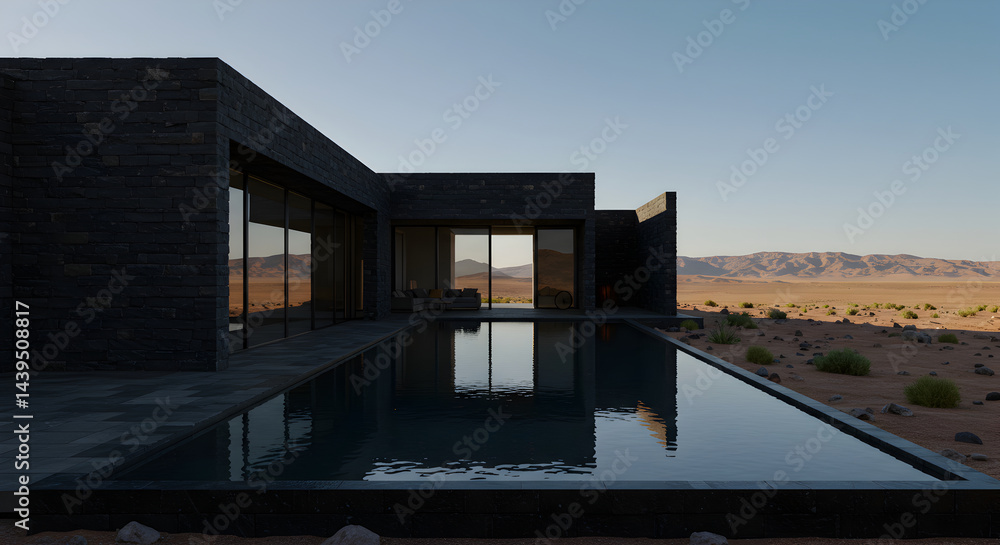 Modern House In Desert Landscape With Pool And Open Floor Plan Modern House In Desert Landscape With Pool And Open Floor Plan