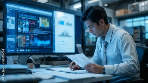 Wallpaper Mural Dedicated professional analyzes financial data with precision at his modern workstation Torontodigital.ca