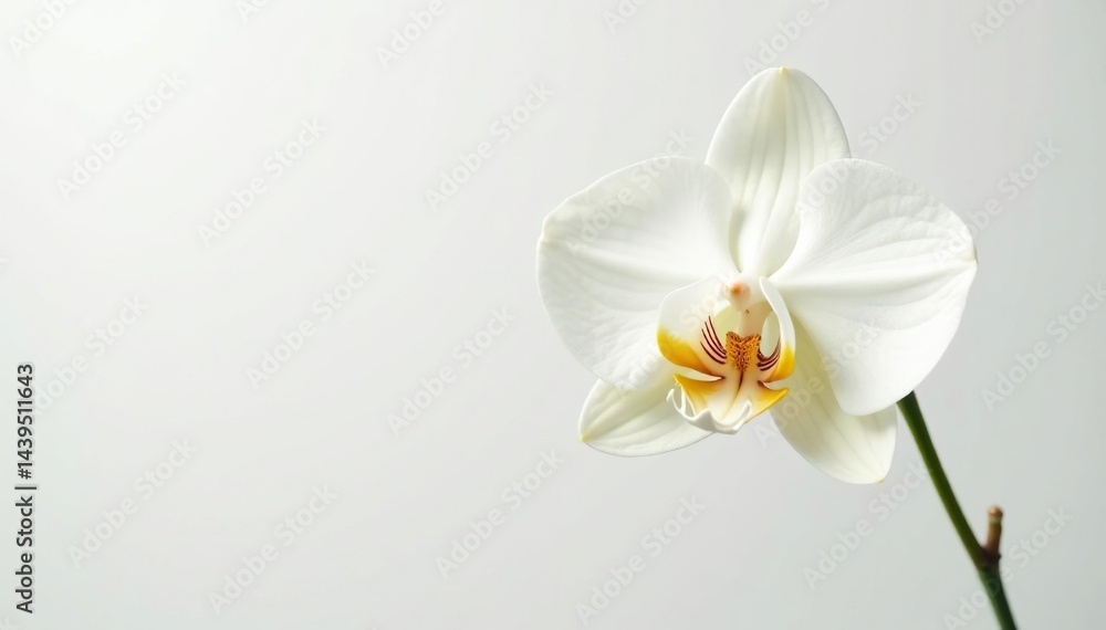 Obraz premium Delicate white orchid blossom against pure white backdrop, wildlife, soft
