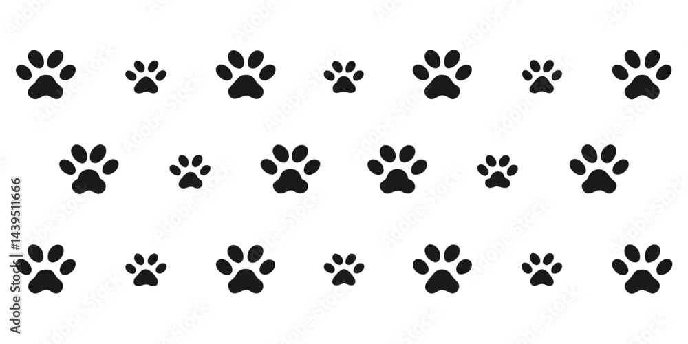 Set of black paw prints animal tracks on a white background Set of black paw prints animal tracks on a white background