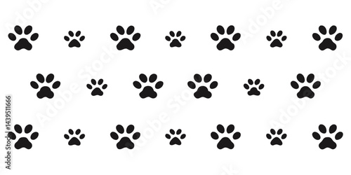 Set of black paw prints animal tracks on a white background