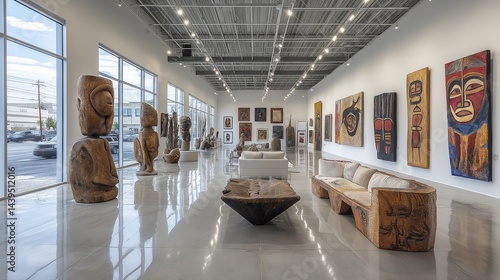 Modern art gallery with abstract sculptures and white walls,generative ai illustration