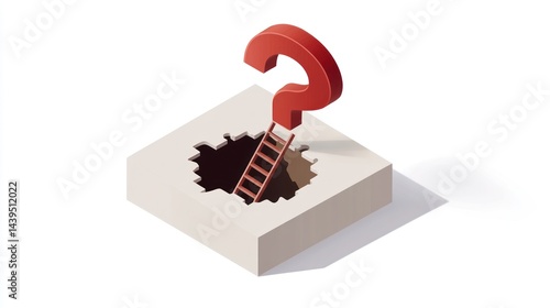 Question mark over hole, ladder, problem solution