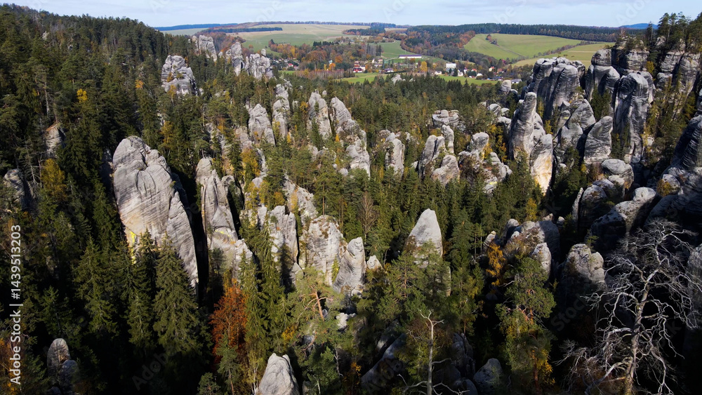 Adrspach rocks view from above Drone landscape Adrspach Czech Republic