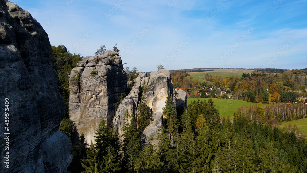 Adrspach rocks view from above Drone landscape Adrspach Czech Republic
