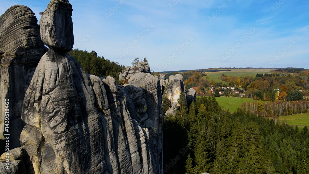 Adrspach rocks view from above Drone landscape Adrspach Czech Republic