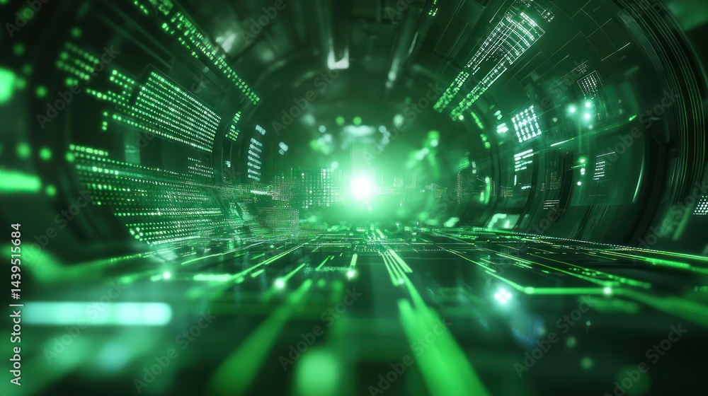 Obraz premium Digital Green Tunnel: A Journey into the Cyberspace