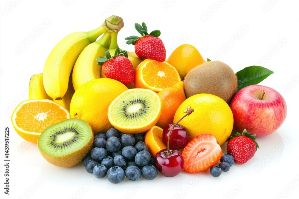 Arrangement of various vibrant fruits on a light surface Arrangement of various vibrant fruits on a light surface