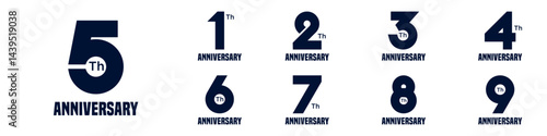 collection anniversary 1 to 9 year logo designs. abstract number for celebration event, wedding, greeting card, and invitation, vector illustration
