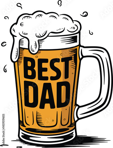 Mug of beer with best dad text ideal for fathers day celebration greeting card design