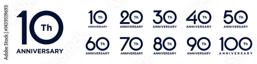collection anniversary 10 to 100 year logo designs. abstract number for celebration event, wedding, greeting card, and invitation, vector illustration