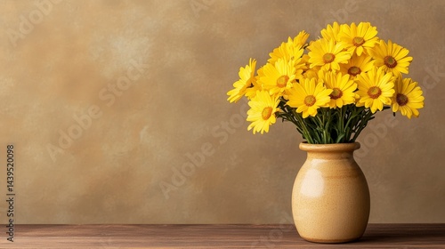 Wallpaper Mural Bright Yellow Daisies Bouquet in a Simple Vase Against a Warm Background for Cheerful Decor Torontodigital.ca