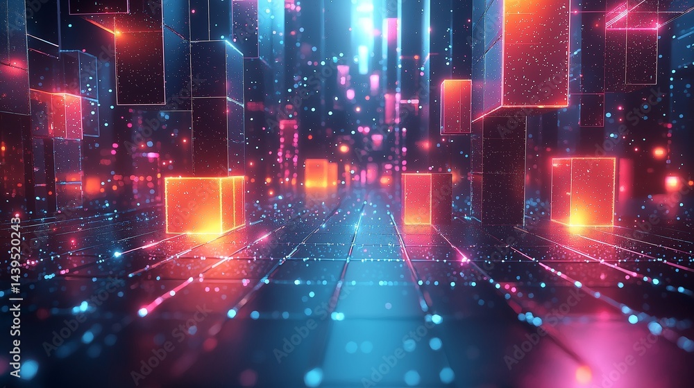 Abstract digital art with glowing geometric shapes in neon pink and blue,generative ai illustration Abstract digital art with glowing geometric shapes in neon pink and blue,generative ai illustration
