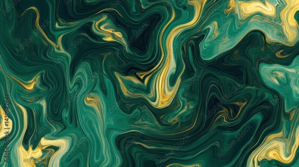 Intricate swirls of emerald green, gold, and cream create a mesmerizing abstract design. Intricate swirls of emerald green, gold, and cream create a mesmerizing abstract design.