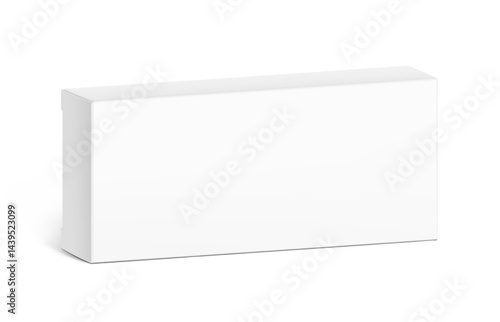 Realistic white closed paperboard box mockup. Vector illustration isolated on white background. Taking your 2D designs into 3D. Can be use for medicine, food, cosmetic and other. EPS10.