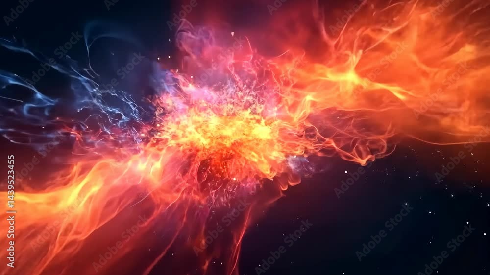 Fiery cosmic explosion unfolds in colorful nebula burst Fiery cosmic explosion unfolds in colorful nebula burst