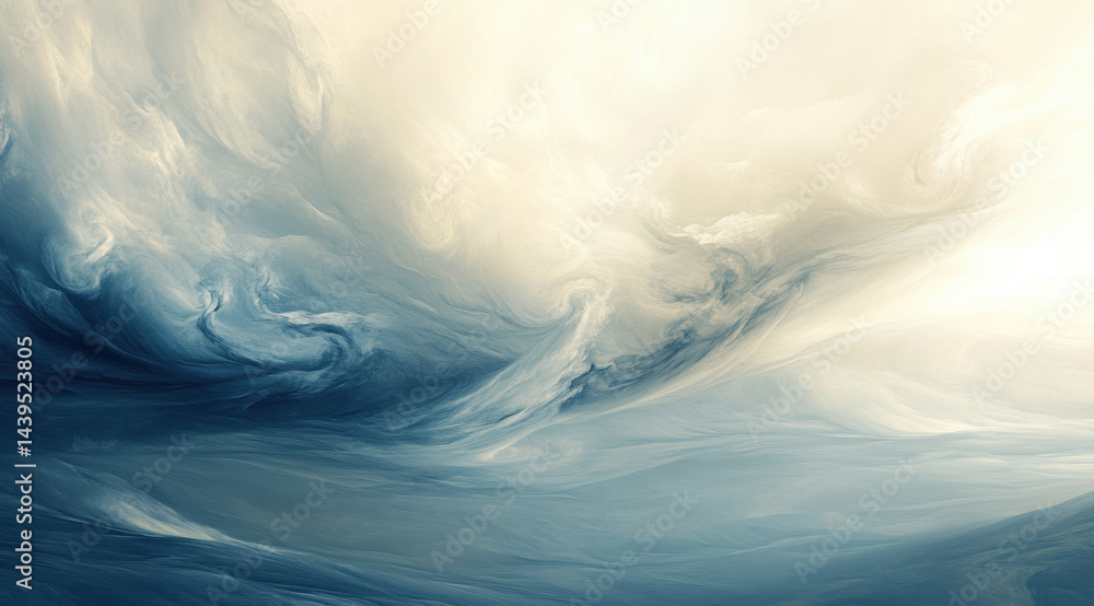 Fototapeta premium Serene abstract artwork featuring swirling blue and cream colors, evoking sense of calm and tranquility. fluid patterns create