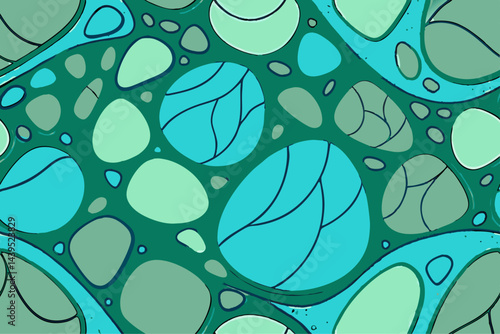 Abstract pattern of gentle pebble shapes in teal and green  