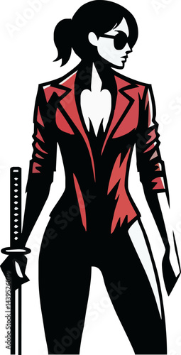 A silhouette illustration depicts a standing woman in a black dress, a fashion sketch of a beautiful female figure