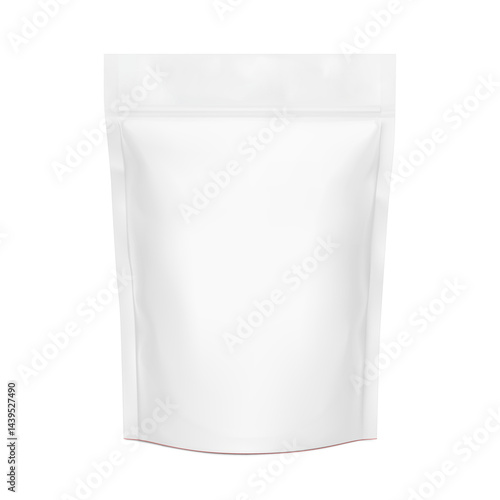 Realistic stand up pouch bag mockup with transparent shadow. Front view. Vector illustration isolated on white background. Ready for your design. EPS10.