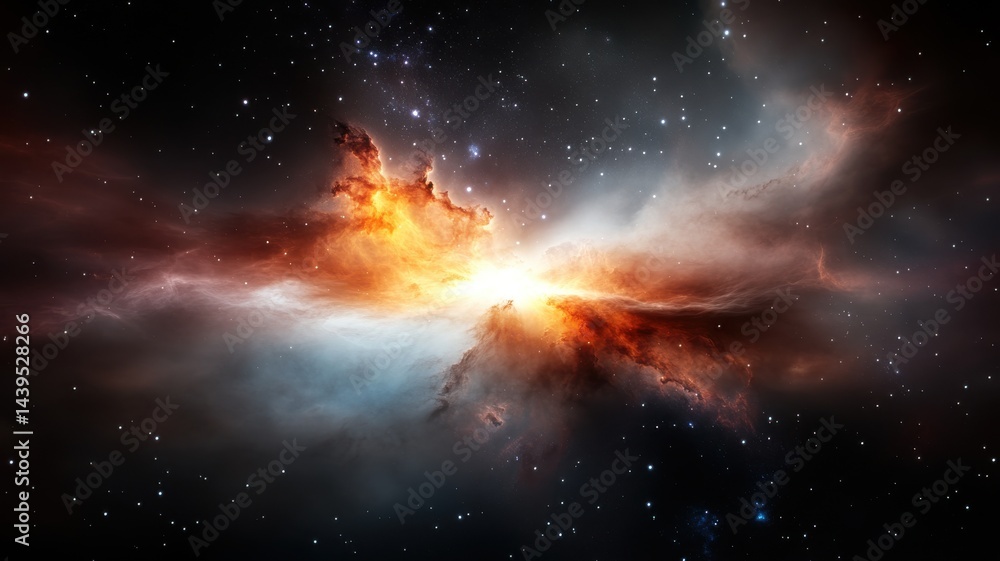 Fototapeta premium Cosmic Dawn: Nebula Landscape with Stars nebula space stars cosmic universe galaxy astronomy cloud