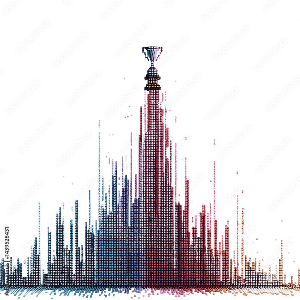 Obraz premium Abstract Pixel Art Trophy Tower Success, Achievement, and Competition Visualization